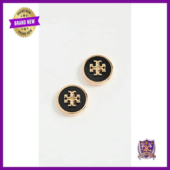 Brass Enamel Logo Stud Earrings, Post Setting, Small Size